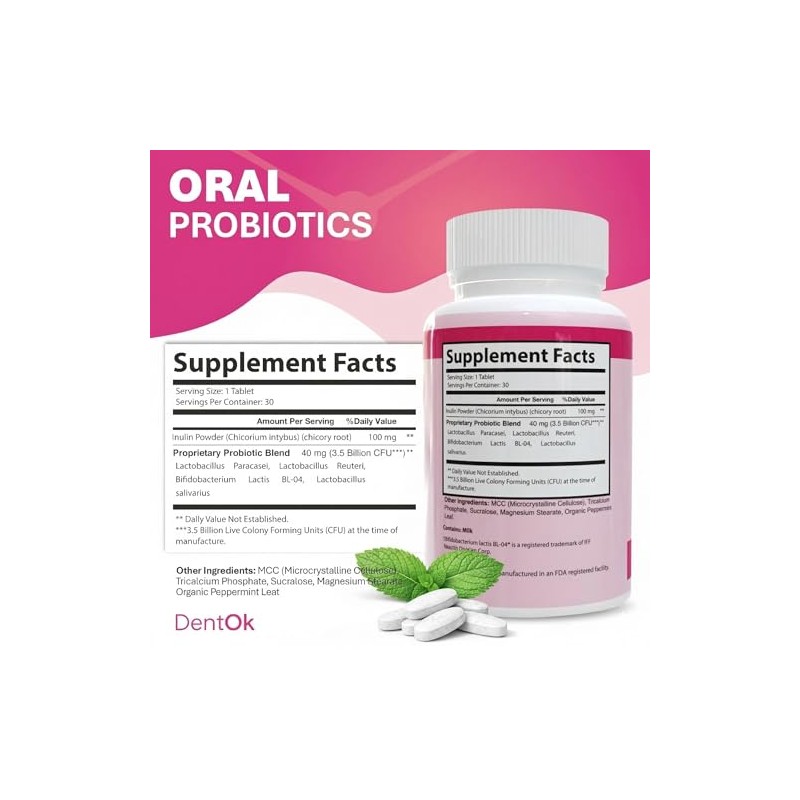 Dental Probiotic Chewable Mint Tablets for Fresh Breath