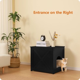 Dwanton Cat Litter Box Furniture Hidden, Cat Litter Box Enclosure, Reversible Entrance Can Be on Left or Right Side, Indoor Cabinet, Wooden Washroom, End Table, Nightstand, Black, 23.6" L