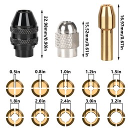 SKWST Drill Chuck Collet Set 4486 for Dremel 0.8-3.2mm Shank Rotary Tool Dremel 3000 4000 7700 8200 Keyless Quick Change Chuck Accessory with 4485 Brass Collet Metal Nut (15 PCS)