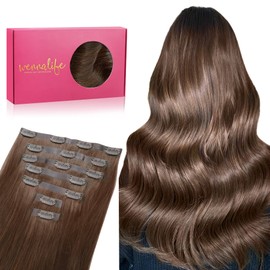 WENNALIFE Seamless Clip In Hair Extensions, 22 Inch 150g 7pcs Chocolate Brown Hair Extensions Clip in Human Hair Invisible PU Skin Weft Natural Remy Human Hair Extensions