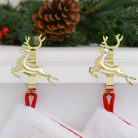 Mantleclip Reindeer Christmas Stocking Holders with Removable Zinc Alloy Holiday Icons, Metal, Gold, Pack of 2