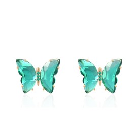 QUKE Butterfly Shape Crystal Stud Earrings Gold Pierced Stud Earrings for Women Girls, Crystal