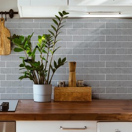 WALPLUS 12 Sheets Tile Stickers Glossy Removable Stick on Wall Backsplash Tile Transfer Waterproof Oil Proof DIY for Bathroom Cabinet Kitchen Home Decor Grey Marble Stone 15.4 x 30.5 cm