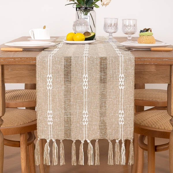 MLMC Rustic Macrame Woven Table Runner Boho Linen Coffee Table