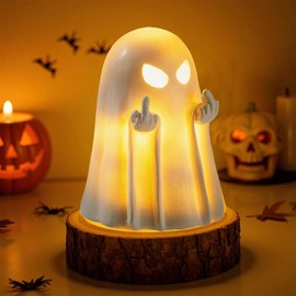 Halloween Light Up Ghost Decorations Indoor, Cute Ghost Middle Finger Gifts