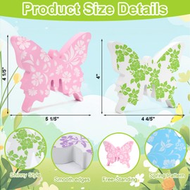COCHIE Butterfly Spring Decorations for Home, Wooden Butterflies Blocks Tiered Tray Decoration Set, Pink Blue Spring Table Top Decor for Office Party Shelf Door (Floral Print 4PCS)