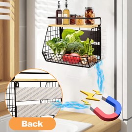 DecorDudz Magnetic Shelf for Fridge with Wood Lid, Fruit Potato and Onion Storage Bins, Pantry Organizers & Storage, Large Container Magnetic Spice Rack for Refrigerator, Kitchen Counter, Cabinet