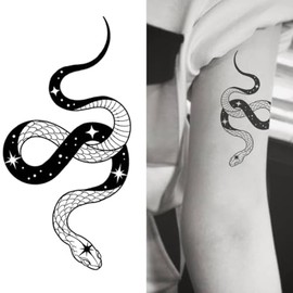 Oottati 2 Sheets Small Tiny Temporary Tattoo Stickers Hand Arm Black Star Snake