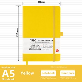 YIEO Notebook A5, 2 Pack A5 Notebook 200 Lined Pages 80 GSM Journal Notebook Hardback Notepad with Bookmark, Pen Loop and Expandable Paper Pocket, Journal Notepad Note Book (Yellow+Brown)