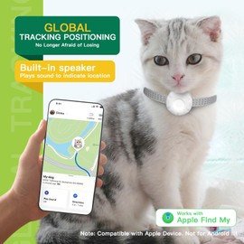 Cat Tracker,No Monthly Fee Cat Tracker Collar,Waterproof Pet Tracker for Cats with Safety Elastic Buckle,Works with Any Collar,Compatible with Apple Find My App (iOS Only) - White