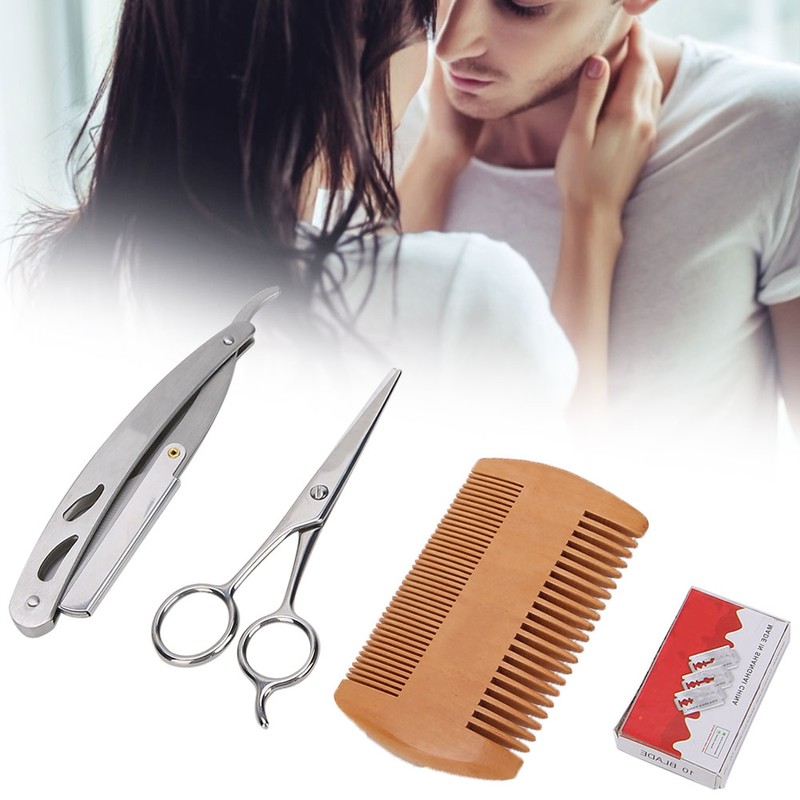 Blue ZOO 4pcs Beard Kit Shaving Knife Blade Double Sided