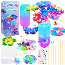 FJBICODA Poke Art Flower Bouquet Craft Kit - Arts and Crafts for Girls Ages 5-12 - Make Your Own Bouquet with 8 Flowers 2 Butterflies & 1 Vase - DIY Activities Gifts for 5 6 7 8 9 10+ Year Old Kids