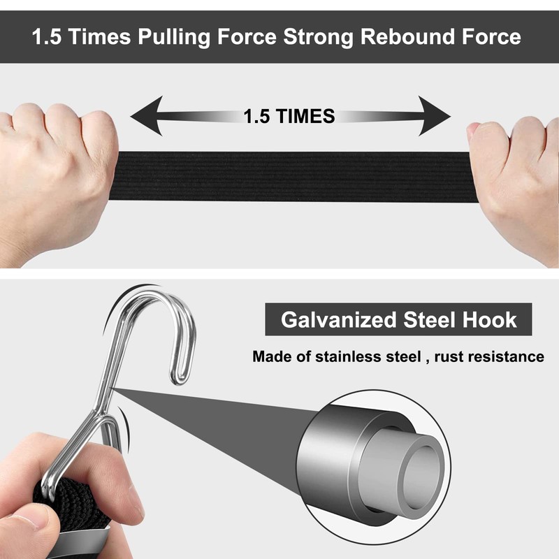 Newthinking 1M Adjustable Bungee Cords with Hooks, 4 Pack Black