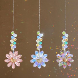 BelleVive 3 Pieces Crystal Sunflower Hanging Suncatchers Rainbow Maker Suncatchers for Indoor Outdoor Patio Home Garden Decoration Gifts