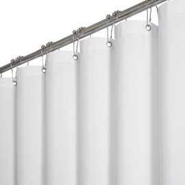 BTTN Tenda da doccia in tessuto bianco, 90 x 200 cm, trama di lino stretta, antimuffa, tessuto impermeabile, con 6 ganci, tenda da doccia moderna, lavabile, in poliestere pesante
