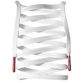 LitLaces - Premium Sheep Skin Synthetic Leather Shoe Laces for Boots & Sneakers (White Red Tips, 63")