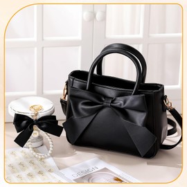 Abbylike Cute Purses for Women Leather Crossbody with Bow Charm Small Handbags with Adjustable Shoulder Strap(Black)