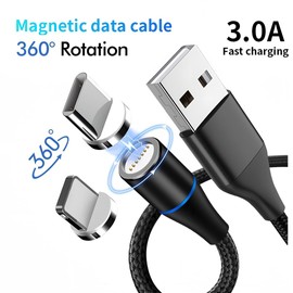 Raosky Magnetic Charging Cable 7Pin Sereis 2Pack 1Ft USB-C Short Cable Sets–Fast Charging Compatible for USB Type-C Devices(2PCS/1FT/360°7Pin/Black)