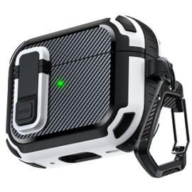 RFUNGUANGO for AirPods Pro 2nd Generation Case with Cleaning Kit, Military Grade Drop Protection with Locking Feature, Rugged Protection with Premium Materials,White