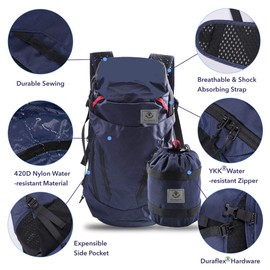 4Monster Mochila de viaje ultraligera de 28 L, plegable, para senderismo, camping, escuela, deportes, portátil, para exteriores, informal, impermeable, azul marino, estilo deportivo clásico para hombres y mujeres, Azul (Drak Blue), 28L US