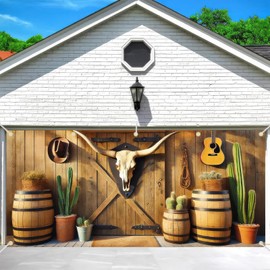 BlissYard 13x6ft Garage Door Banner Western Backdrop Welcome Garage Door Cover Wild West Barn Decor Background Holiday Photo Props for Spring Summer Indoor Outdoor Wall Rustic Farmhouse Decor