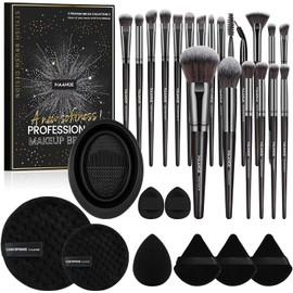 MAANGE Brochas de Maquillaje 30 Pcs Set de Herramientas Maquillaje con Caja de Regalo, Multifuncional Set de Brochas Maquillaje Kabuki Sintético Sombra de Ojos Polvo Base de Maquillaje (Negro, 30 Piece Set)