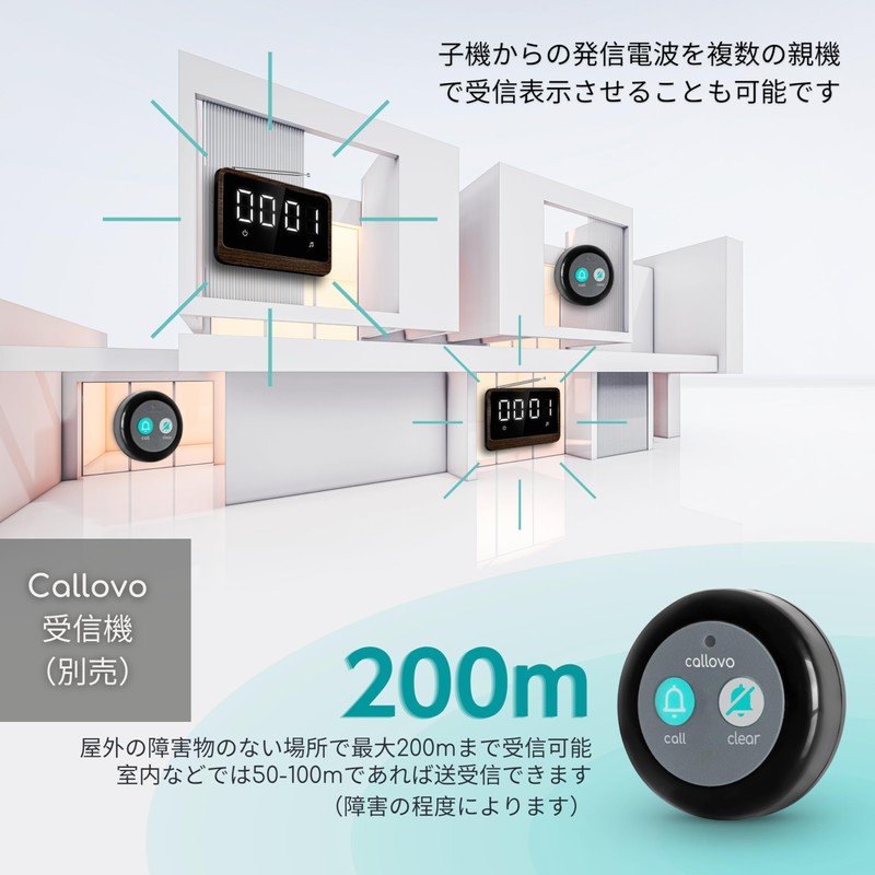 Callovo Wireless Chime, Transmit and Number Erase Button, 2 Single