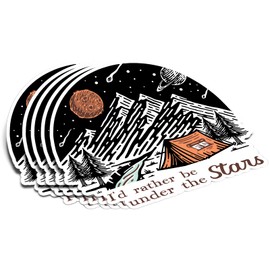 (5Pcs) I'd Rather Be Under The Stars Sticker Nature Adventure Camping Decal Waterproof Vinyl Stickers Adult for Laptop Kindle Car Tumbler Water Bottle Mug Phone Notebook Helmet Bike Mug - Size 3”x2.5”