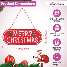WedDecor 30cm x 12cm Merry Christmas Wooden Wall Sign – Holiday Home Decor, Rustic MDF Tree Ornament, Door Hanger, Winter Party Decoration, Xmas Hanging Plaque