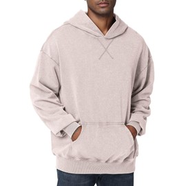KEEPSHOWING Mens Oversized Hoodie Unisex Acid Wash Hoodie Vintage Pullover Hoodies Hip Hop Sweatshirts with Pocket(Beige(hooded) L)