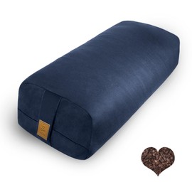 FelizMax Organic Buckwheat Bolster (24X10.5X5.5 in) Yoga Bolster Supportive Yoga Cushion for Restorative Yoga Accessories Rectangular Meditation Pillow 100% Cotton Cover Yoga Pillow (Navy Blue)