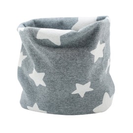 Kids Boys Girls Cotton Multi Use Neck Warmer Scarf Hat Bandana - Stars Grey White