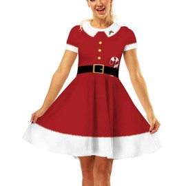 Ainuno Christmas Dresses for Women Elf Costumes Holiday Dress Woman 2025 Santa Costume Red Green Outfits Ugly,XXL