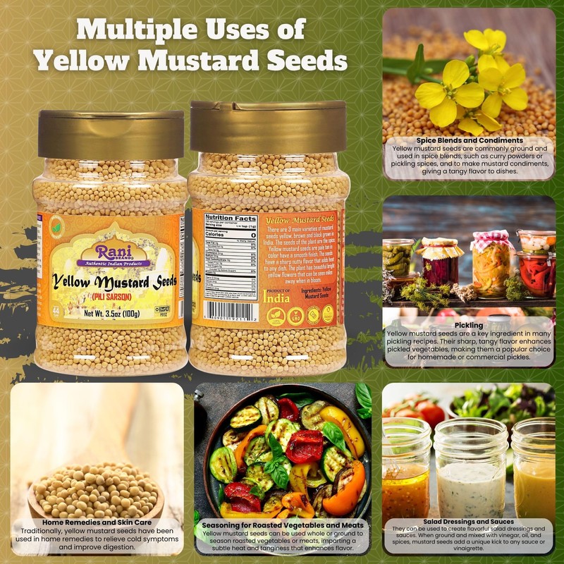 Rani Yellow Mustard Seeds Whole Spice 3.5oz (100g) Jar ~