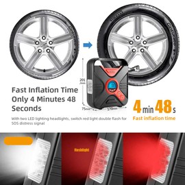 WindGallop Car Tyre Inflator Air Compressor Tyre Pump 12V Electric Car Air Pump for Car Tyres Bike Tyres with Digital Tyre Pressure Gauge and Inflator Valve Adaptors LED Light (Red)