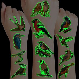 96 PCS Small Rainforest Bird Pre-Cut Temporary Tattoos Birthday Party Decorations Supplies Favors Hawaiian Summer Hummingbird Decor Stickers For Girls Boys Gift School Prizes Rewards (Luminous)