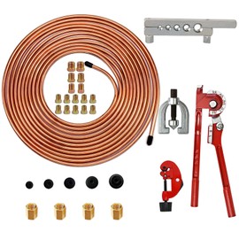 MuHize 3/16 Brake Line Bender and Repair Tool Kit - Upgraded Copper Coated Corrosion Resistant Brake Tubing + Flaring Tool and Tube Bender with 5 Adapters - 16 Braking Fittings & 4 Unions