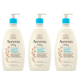 Aveeno Baby Daily Moisture Gentle Bath Wash & Shampoo with Natural Oat Extract, Hypoallergenic, Tear-Free & Paraben-Free Formula For Sensitive Hair & Skin, Lightly Scented, 18 Fl Oz (Pack of 3)