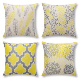 OTOSTAR Cushion Covers Stylish Cute 50 50 50 Scandinavian Flax Linen Set of 4 Patterns Cotton Linen Cushion Covers for Sofa Backrest Decorative Pillow Cover Cushion Cover