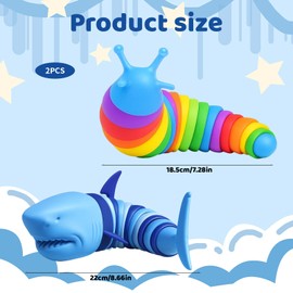 Articulated Fidget Toy, 2PCS Sensory Toys for Autism and ADHD, Stress Relief Slug and Shark Fidget Worm, Hand Exercise for Office and Travel