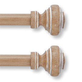 MODE Farmhouse Collection Set of 2 Curtain Rods, 1 1/8" Diameter Steel Wall Mounted Adjustable Curtain Rods with Porch Doorknob Curtain Rod Finials, Fits 36” to 72” Windows, Weathered Oak (2-Pack)