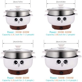 2.8L (with Lid and Steamer) 4-IN-1 Multifunction Electric Cooker Skillet Grill Pot Wok Electric Hot Pot for Noodles Cook Rice Fried Stew Soup Steamed Fish Boiled Egg Non-stick