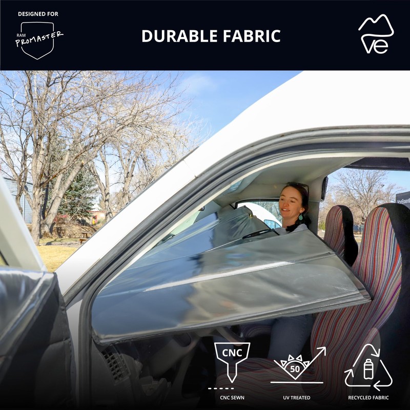 VanEssential Insulated Reflective Blackout Front Windshield Cover Designed for RAM