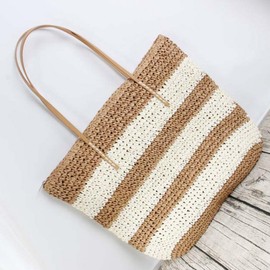 SHESRA Bohemian Straw Bag,Tote Handmade Hand-woven Women Handbags for Retro Summer Vacation Beach Travel Daily Matching Bag 99, Khaki, Large