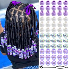 NAISKA 60Pcs Purple Acrylic Hair Beads for Kids Girls Colorful Clear Hair Beads for Braids White Beads for Hair Cute Small Pony Beaded Hair Clips Toddler Loc Beads Hair Jewelry for Women