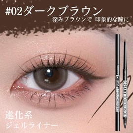 Gel Eyeliner, Dark Brown, 0.06 inches (1.5 mm), Extra Fine, Waterproof, 2-Way Brush, Retractable Type, Pencil Eyeliner, Hard to Fall, High Color, Smudge Proof, Smooth, Adhesion, Long Lasting Use, Natural Makeup, Spring Make