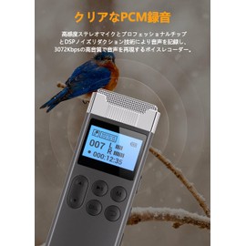 80 GB Voice Recorder, IC Recorder, Small, Recording, 3072 kbps, Automatic Recording, Long Time Recording, Up to 144 Hours of Continuous Use, Built-in Speaker, Built-in Stereo Microphone, One-Button