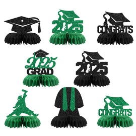 2025 Grad Table Honeycomb Centerpieces Decorations - Glitter 8 Pcs Class of 2025 Graduation Party Table Toppers Decor - Congrats Grad - Graduation Party Decoration Supplies