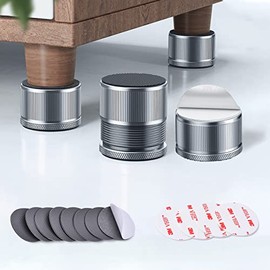 xuenair Furniture Risers 1 inch Adjustable,4 Pack Metal Bed Risers Lift Height 0.9"-1.7",Non-Slip Bottom Silicone Pad,Heavy Duty Couch Risers Sofa Risers (Small - Gray - 4 pcs)