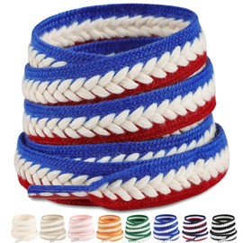 Handshop 2 pairs 3/5” flat braided shoe laces for sneakers, wide thick athletic shoelaces, cute replacement shoestrings Red White Blue 140